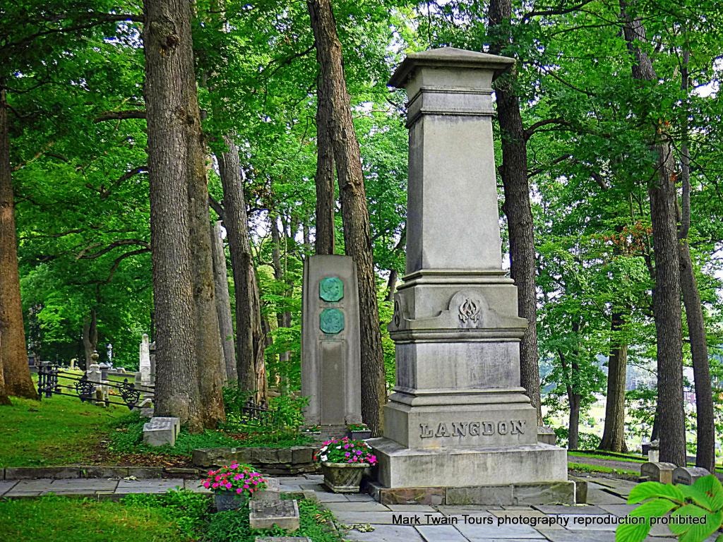 Mark Twain memorial and Langdon family memorial at Woodlawn Cemetery, Elmira NY